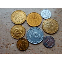 50, 25, 10, 5, 1 копеек Украина, 8 монет.