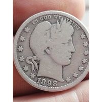25 центов серебро 1898 г буква 0