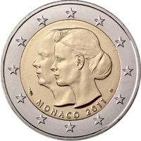 2 евро Монако 2011 - Свадьба Князя Монако Альбера II и Шарлин Уиттсток UNC