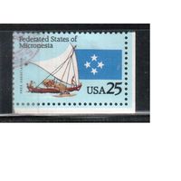 США-1990, (Мих.2105),   гаш. ,Микронезия, Лодка, Флаг