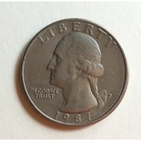 США 25 центов 1987 г. "Р".