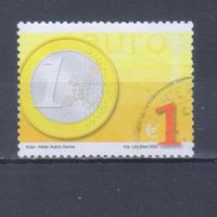 [837] Португалия 2002. Введение евро.Монета. Гашеная марка.