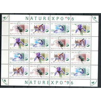 Венгрия - 1996 - NATUREEXPO 96. Флора и фауна - малый лист - (на клее есть отпечатки пальцев) - [Mi. 4399-4402] - полная серия - 4 марки. MNH.  (Лот 232AG)