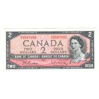 Канада 2 доллара 1961 года. Подпись Beattie & Rasminsky. Тип Р 76b. Состояние XF+