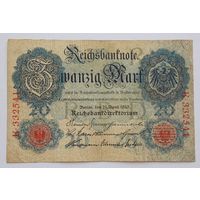 Германия 20 марок 1910  Без водяных знаков 6 цифр в номере