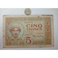 Werty71 Мадагаскар 5 франков 1937 банкнота