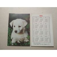Карманный календарик. Собака. 1991 год