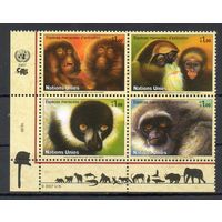 Защита животных Приматы ООН (Вена) Австрия 2007 год серия из 4-х марок в сцепке