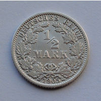 Германская империя 1/2 марки, 1905 (F)