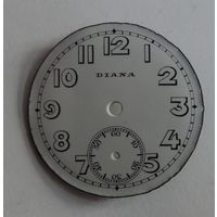 Эмалевый циферблат на наручные часы "DIANA" до 1917г. Диаметр 3.3 см.