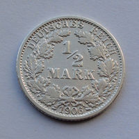 Германская империя 1/2 марки, 1906 (F)