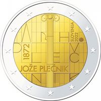 2 евро Словения 2022 150 лет со дня рождения архитектора Йоже Плечника UNC из ролла