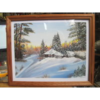 Зима. Картина маслом на холсте в деревянной раме 33х27 см.