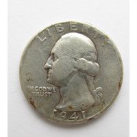 Все лоты с рубля.25 центов,квотер,США 1941 г.,серебро