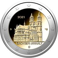 2 евро 2021 Германия A Саксония-Анхальт, Магдебургский собор UNC из ролла
