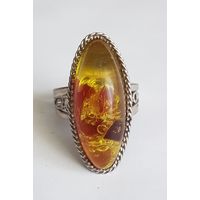 Кольцо перстень под янтарь, размер 18,5 мм, длина верха 3,1 см. 70-е годы, СССР