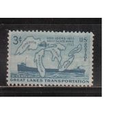 США-1955, (Мих.690), * (без клея) , Великие озера,Карта, Флот, Корабль, (одиночка),