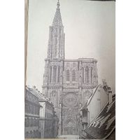 Страсбургский собор. Гравюра конец 19 века нач.20 века фототипия.21х16см.