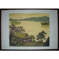 Китай 1954 Пейзаж озера в Ханджоу. Картина Чжан Ян-Си Dschang Jang-hsi China 1950-е