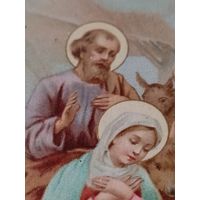 Икона шкаплерный образок Рождество Святая Семья 19 век, польский католический