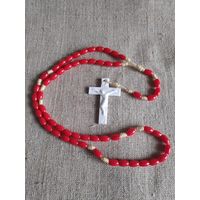 Католические чётки (Розарий) Красные с белым крестом.