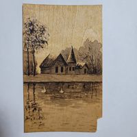 Открытое письмо, старинная открытка на деревянном шпоне