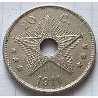 Бельгийское Конго 20 сантимов, 1911     ( П-5-1 )
