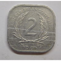Карибские острова 2 цента 1991 г