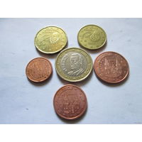 Набор евро монет Испания 2007 г. (1, 2, 5, 10, 20 евроцентов, 1 евро)