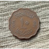 Werty71 Египет 10 миллим 1938 Бронза коричневый цвет