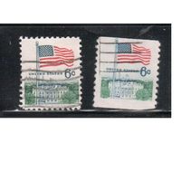 США-1968, (Мих.941 А+С) , гаш. , Стандарт, Флаг (одиночка), 2 типа зубцовки