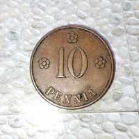 10 пенни 1928 года Финляндия. Финляндская Республика(Suomi) (1918-1962). Очень красивая монета!