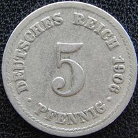 YS: Германия, Рейх, 5 пфеннигов 1906F, KM# 11 (1)