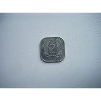 Восточные Карибы 2 цента 1989г.
