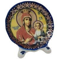 Гжель Икона настольная с подставкой Пресвятая Богородица Иверская