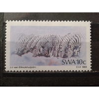 Юго-Западная Африка, колония Англии 1983 Зебры на водопое, живопись**