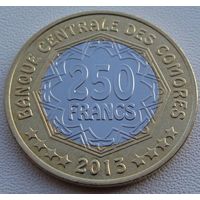 Коморские острова. 250 франков 2013 год KM#21 лет "30 лет - Центральному банку"