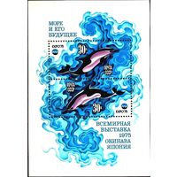 СССР 1975 Всемирная выставка ''ЭКСПО-75'' Море и его будущее.Блок.Дельфины