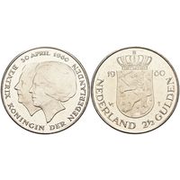 Нидерланды 2,5 гульдена, 1980 Коронация королевы Беатрикс
