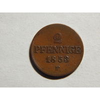 Саксония 2 пфеннига 1853г
