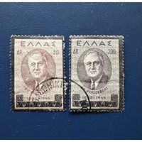 Греция 1945 год Известные люди Рузвельт Серия 2 марки Mi:509,511 Гашеные