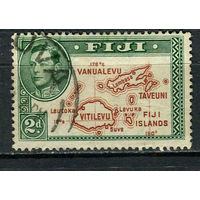 Британские колонии - Фиджи - 1938/1950 - Георг VI. Карта 2Р - [Mi.95ii] - 1 марка. Гашеная.  (Лот 90Dg)