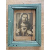 Католическая икона Святейшее Сердце Иисуса в рамке под стеклом, 30х24 см по раме