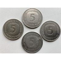 Германия ФРГ 5 марок 1993А, 90F, 85J, 82D
