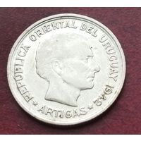 Серебро 0.720! Уругвай 1 песо, 1942