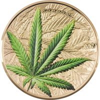 Бенин 1000 франков 2021г. "Марихуана / Cannabis Sativa". Proof. Gilded. Монета в капсуле; подарочном футляре; номерной сертификат; коробка. СЕРЕБРО 31,10 гр. (1 oz).