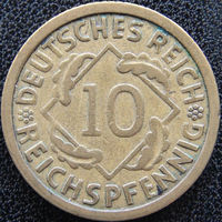 YS: Германия, Веймарская республика, 10 рейхспфеннигов 1928G, KM# 40, редкость