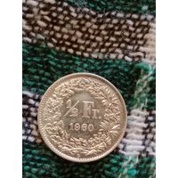 Швейцария 1/2 франка 1960 серебро