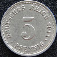 YS: Германия, Рейх, 5 пфеннигов 1911D, KM# 11 (2)