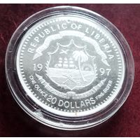 Серебро 0,999! Либерия 20 долларов, 1997 Китайский гороскоп - Год быка